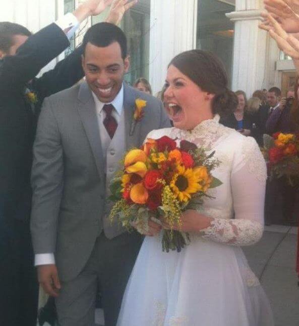 Drew Ann Reid with her husband Devin Woodhouse on their wedding day.